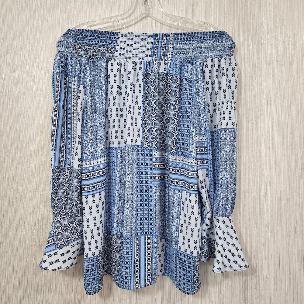 Nanette Lepore‎ off the shoulders patchwork print with 3/4 bell sleeves blouse
